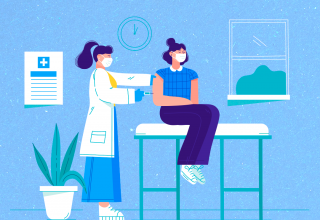 ilustração de uma pessoa sendo vacinada por uma enfermeira